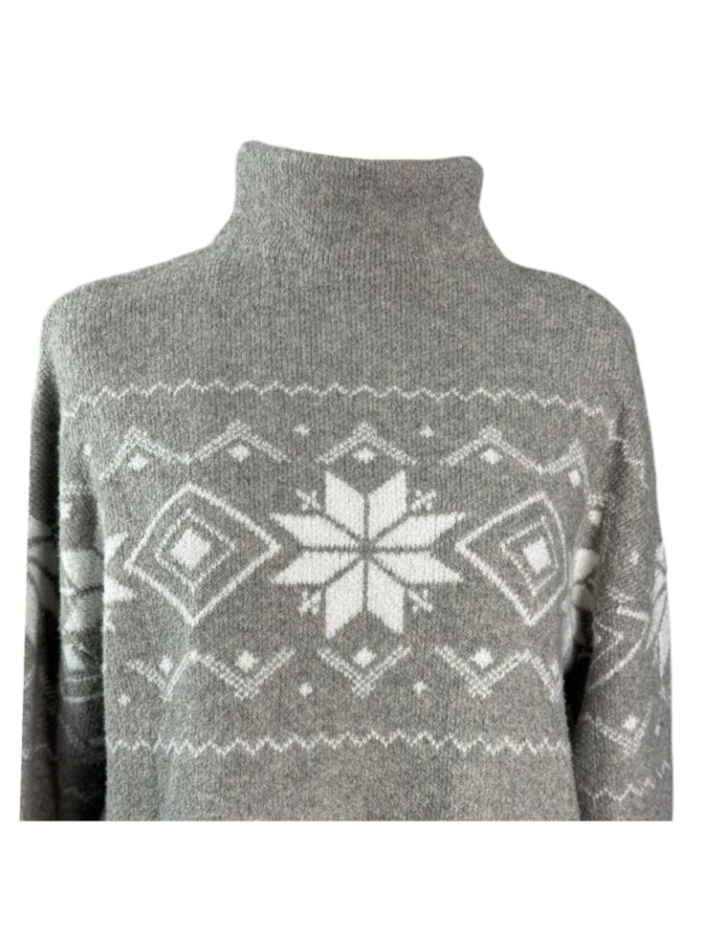 Christian Siriano Sweater Women M Gray Snowflake Fair Isle Turtleneck Tunic - Picture 4 of 10